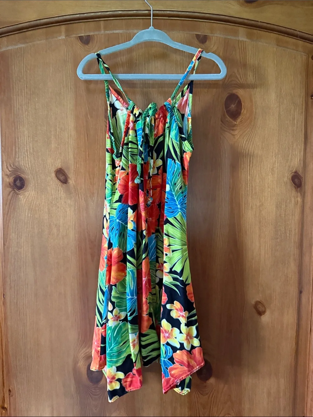 Girls Black Tropical Floral One-Piece Dress with Bright Hibiscus Print